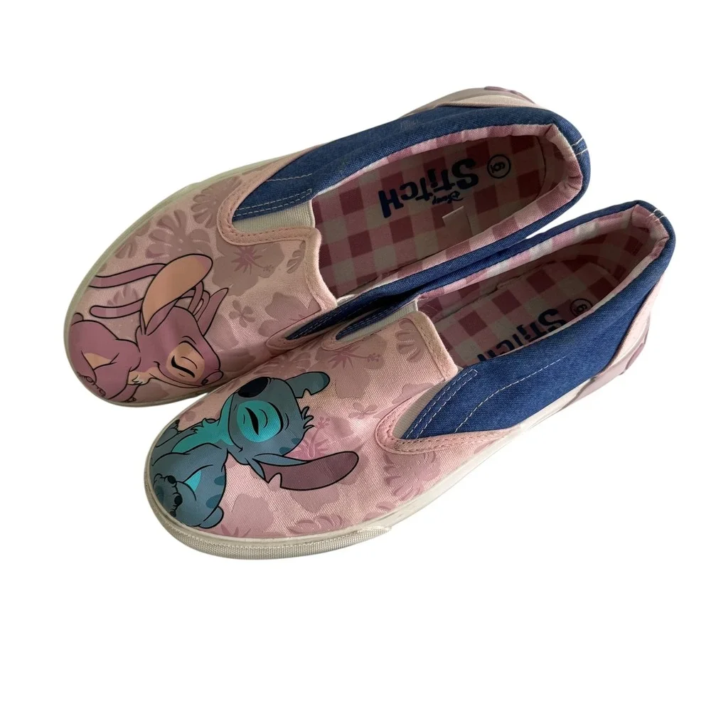 DISNEY LILO & ANGEL Low Top Ladies‎ Slip On Pink Sneakers, 6